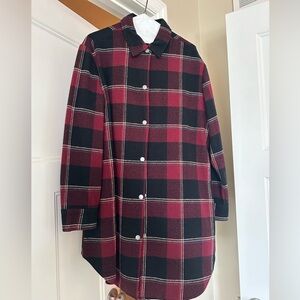 Plaid Button-Up Shacket- Red and Black